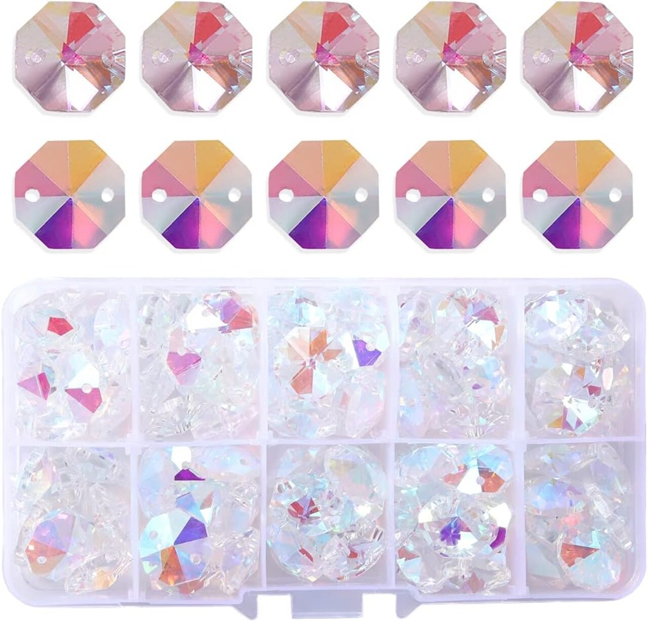 100pcs AB Color Glass Octagon Beads for Crystal Chandelier Parts (Ab octagon)